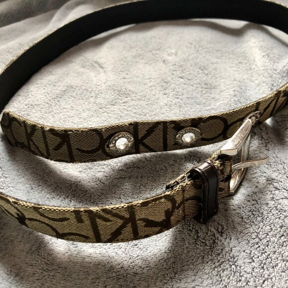 [Women's M/L] CALVIN KLEIN Monogram Logo Belt Brown Tan Canvas Y2K Designer 38in - Picture 2 of 5